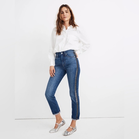 Madewell The Perfect Vintage Jean: Metallic Tuxedo Stripe Edition SZ 26 - Picture 1 of 9